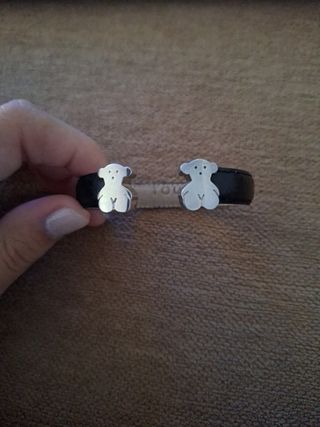 Pulsera Tous Oso Plata y Piel Negra