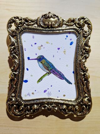 Acuarela original de colibrí con marco Vintage