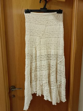 Falda midi Bershka beige talla S
