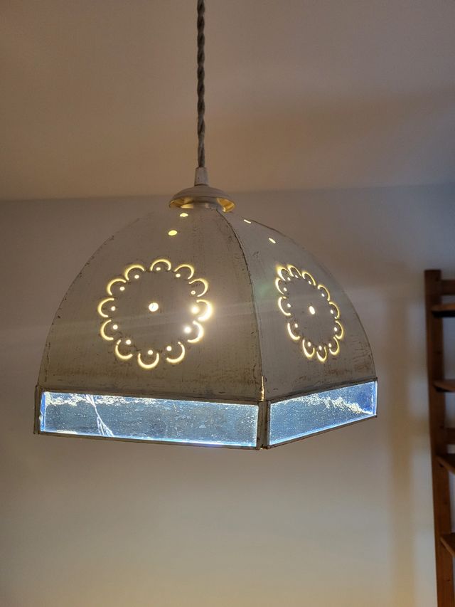 Lámpara colgante metal y cristal azul