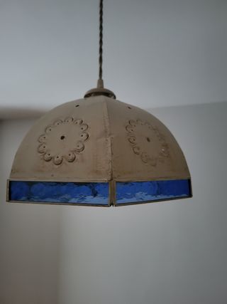Lámpara colgante metal y cristal azul