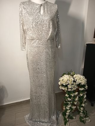 Vestido de fiesta lentejuelas plateadas T42