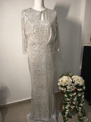 Vestido de fiesta lentejuelas plateadas T42