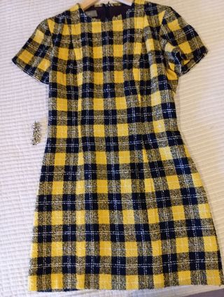 Vestido cuadros vintage amarillo y negro