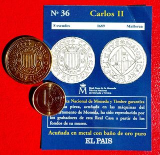 Moneda Carlos II Reproducción Baño ORO puro