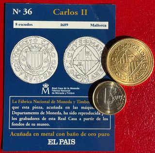 Moneda Carlos II Reproducción Baño ORO puro