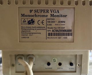 Monitor CRT VGA TVS VM-9AF – 9” – Año 1998 (Raro)