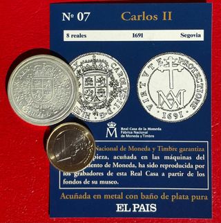 Moneda Carlos II Reproducción baño PLATA pura