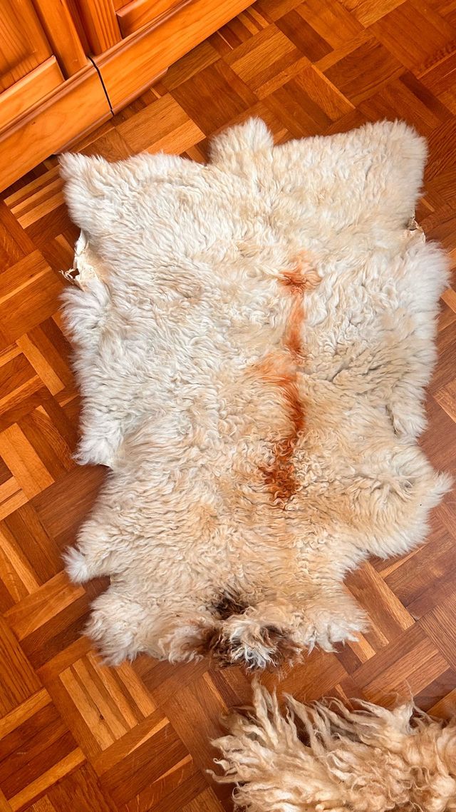 Piel de cordero auténtica beige con marca beréber.