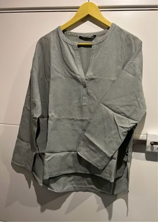 Camisa Zara Lino Verde Agua Talla M