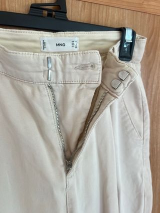 Pantalón Chino Ancho Talle Alto Beige