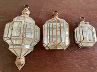 3 Lámparas Aplique Pared Cristal Metal