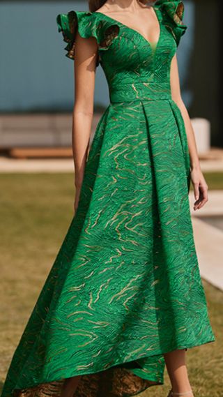Vestido de fiesta verde y dorado Talla 44