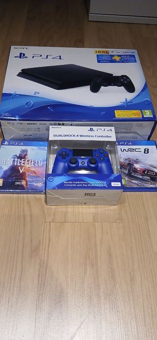 Consola PS4 + Mando Azul + 2 Juegos
