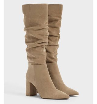Botas altas piel beige tacón talla 35