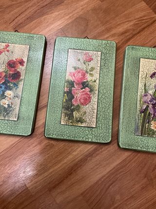 3 Quadretti Floreali Legno 25x15