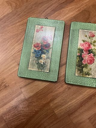 3 Quadretti Floreali Legno 25x15