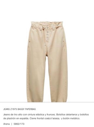 Pantalón Zara Tiro Alto color arena T.38/M