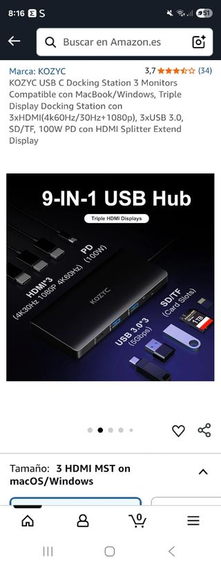Hub USB 9 en 1 KOZYC Triple HDMI