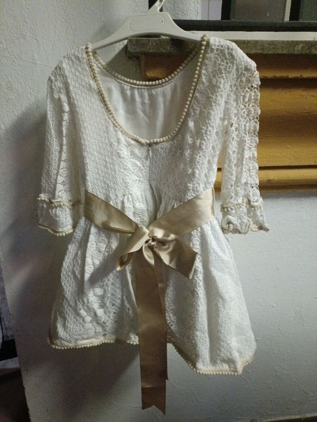 Vestido fiesta niña blanco encaje talla 6.