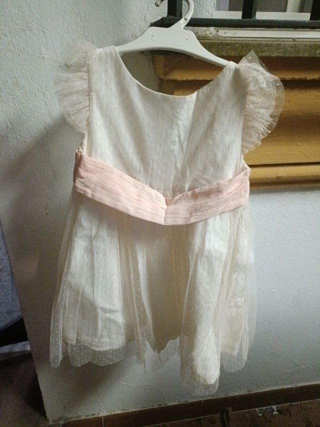Vestido fiesta niña rosa y blanco talla 5/6 tizzas