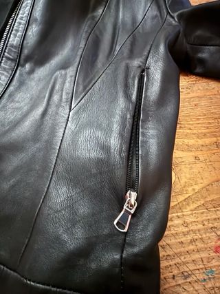 Cazadora Piel Negra Mango Talla M