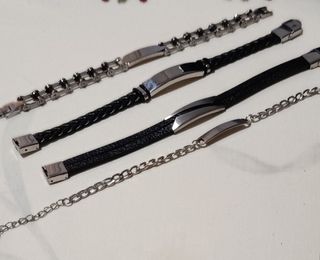 Lote 4 Pulseras Hombre Cuero y acero