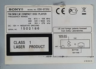 Autoradio Sony CDX-GT31U