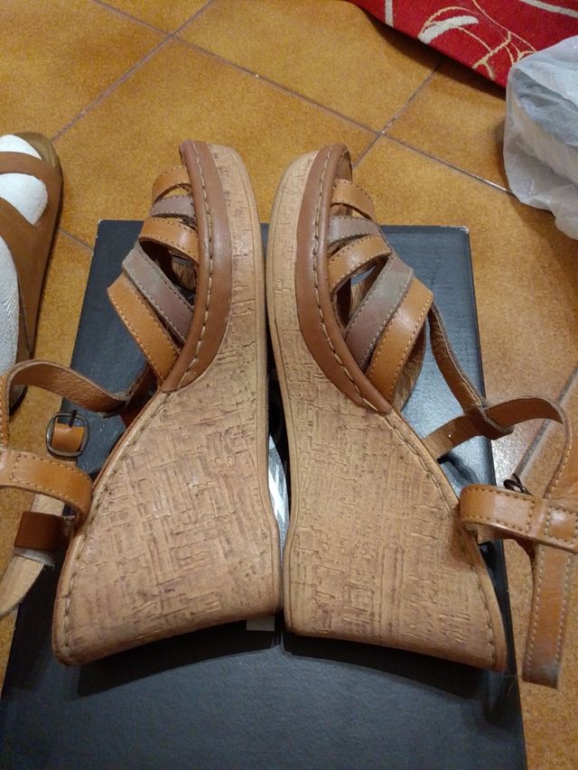 Sandali donna zeppa beige e marrone