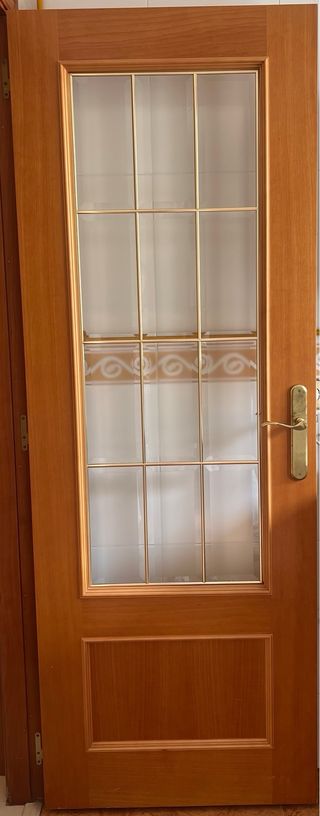 Puertas de madera con cristales y ciegas