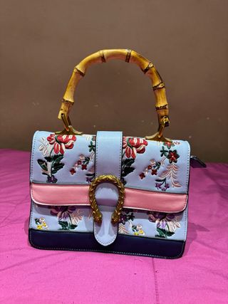 Bolso vintage mujer floral azul y rosa