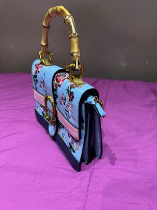 Bolso vintage mujer floral azul y rosa