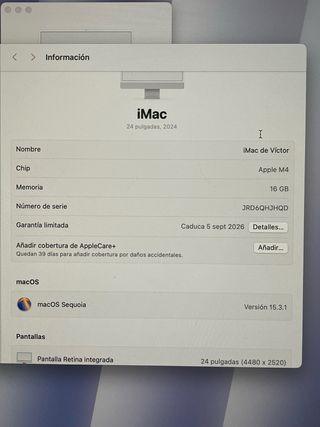 iMac M4 24" 256GB pantalla 4K Retina