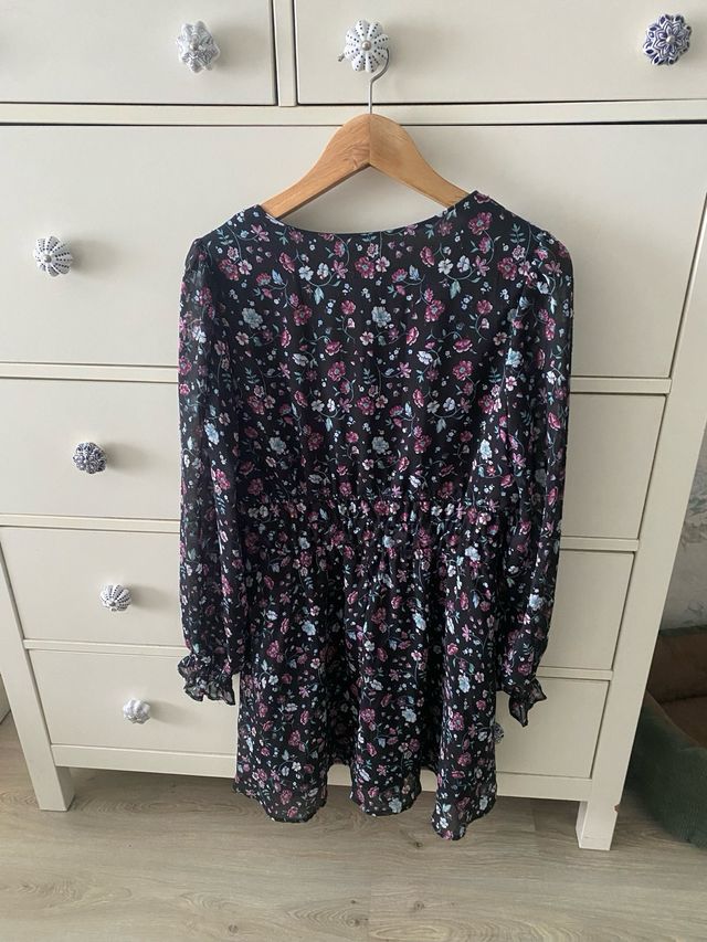 Vestido Springfield flores negro talla L