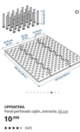 Panel perforado cajón IKEA UPPDATERA antracita 60c