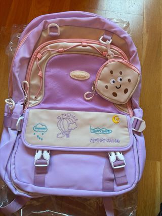 Mochila escolar morada y rosa