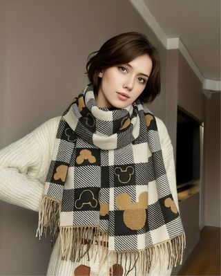 Sciarpa Disney Topolino a quadri beige/nero/grigio