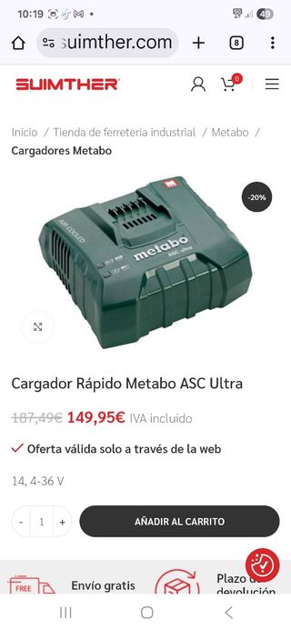 Cargador Metabo ASC Ultra 14,4-36V