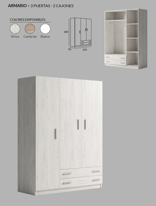 Armario 3 puertas blanco y beige