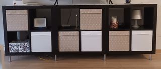Mueble de Almacenamiento Negro y Beige