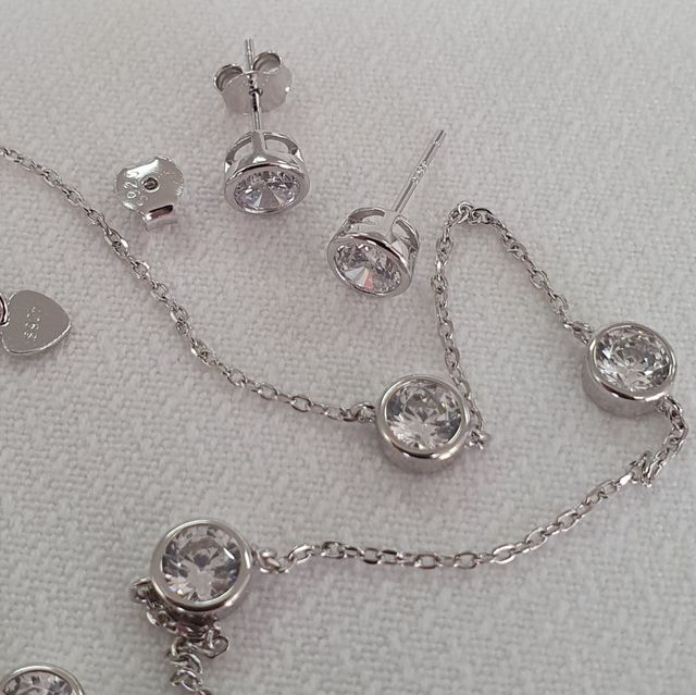 Conjunto PLATA Y CIRCONITAS. REGALO NAVIDAD.