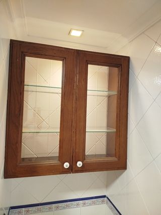 Par de vitrinas de madera y cristal