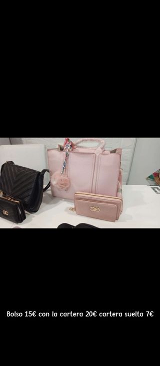 Bolso rosa con cartera a juego