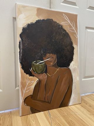 Pintura Arte Mujer Afro Cabello Rizado ÓLEO!!!