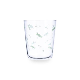 Vaso de cristal con libélulas verdes
