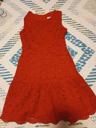 Vestido niña rojo encaje con lazo, para el pelo (o