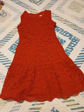 Vestido niña rojo encaje con lazo, para el pelo (o