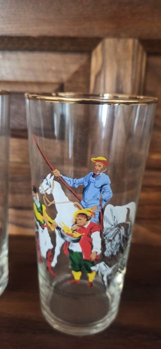 4 Vasos Vintage Años 60 Pintados a Mano