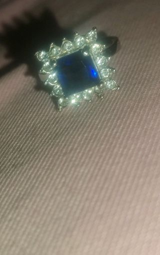 Anillo plata con Baño Oro Blanco con Zafiro Azul