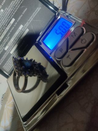 Anillo plata con Baño Oro Blanco con Zafiro Azul